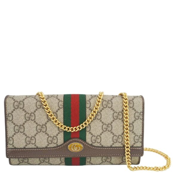 Gucci Handbags - Gucci  Ophidia Web GG Supreme Canvas Chain Wallet Beige